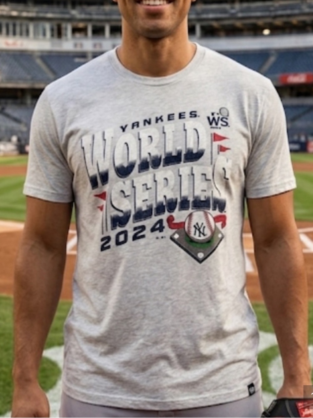 Yankees World Series 2024 Gray Graphic Tee with Navy & Red